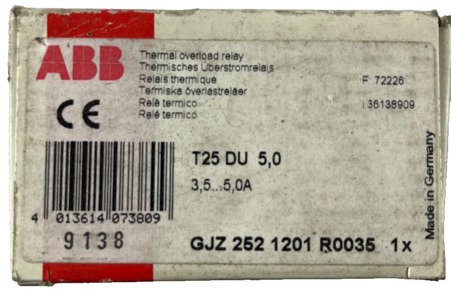 ABB T25 DU 5.0 Thermal Overload Relay 3.5–5.0A New in Box Spare Part