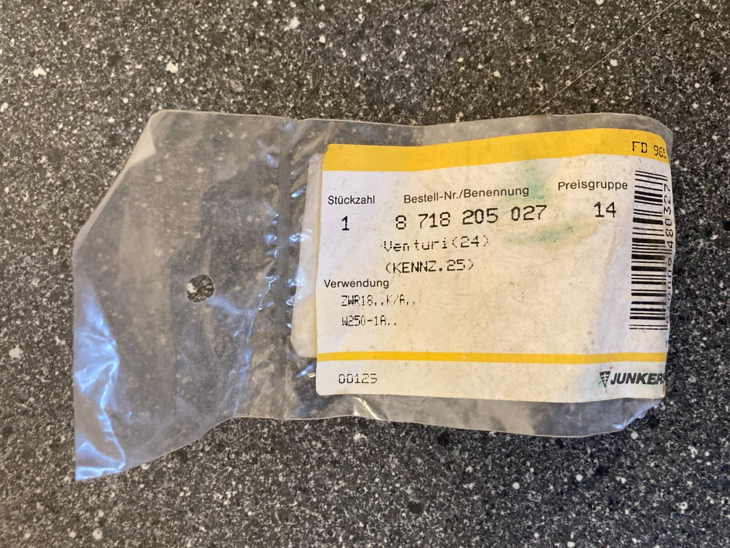 Junkers Bosch Boiler Venturi Valve PN: 8718205027 - NOS Original ZR/ZSR/ZWR