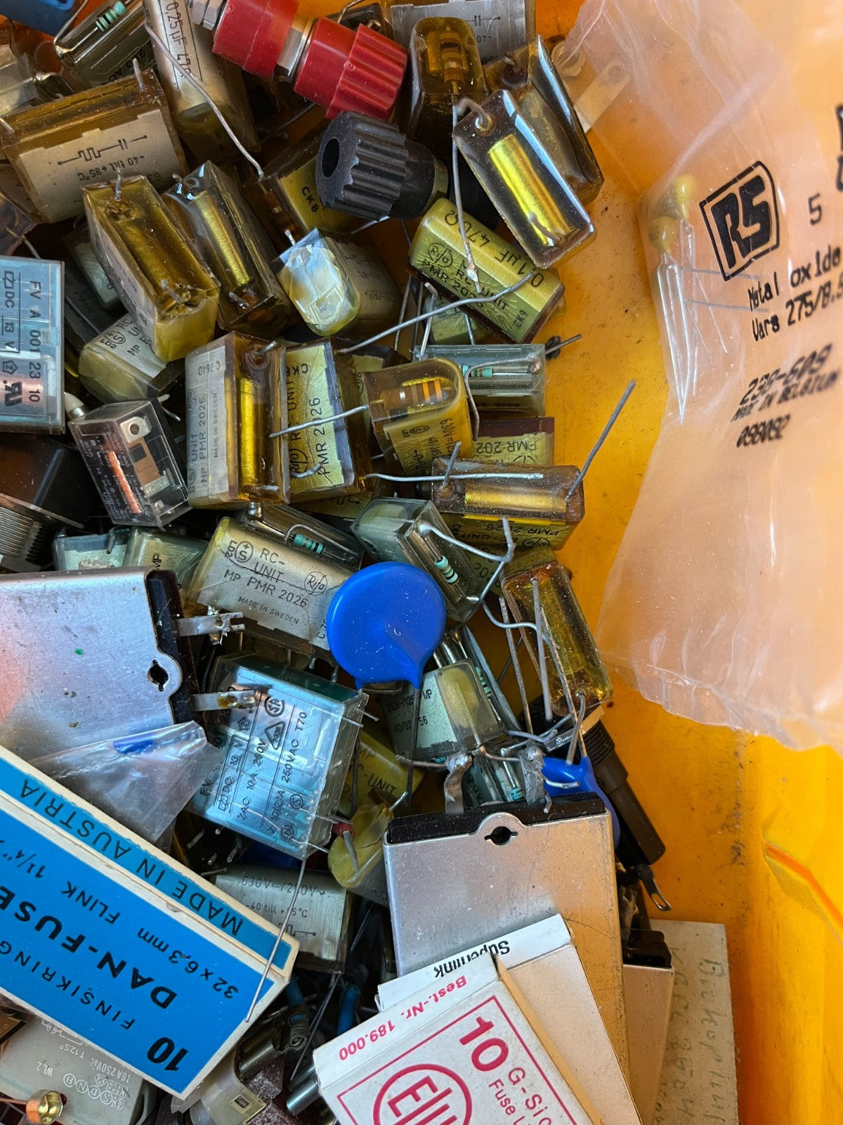 Vintage Electronics Grab Box – RC Snubber Units, Relays, Fuses, Mixed Components