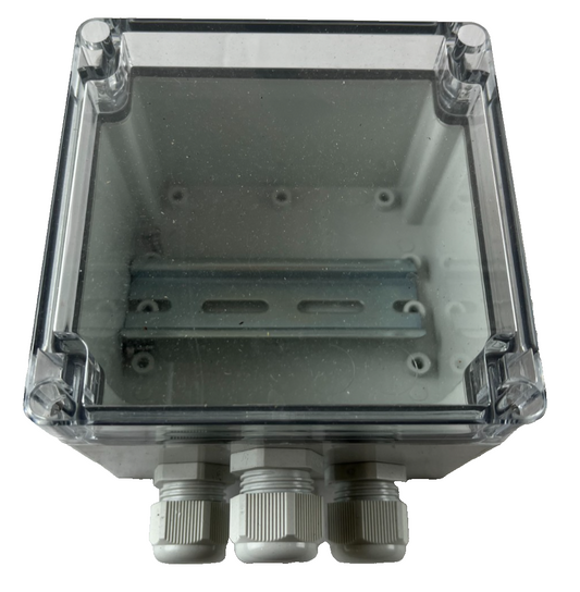 Industrial Junction Box 110x90mm Clear Lid 3x Cable Glands Used Spare Unit