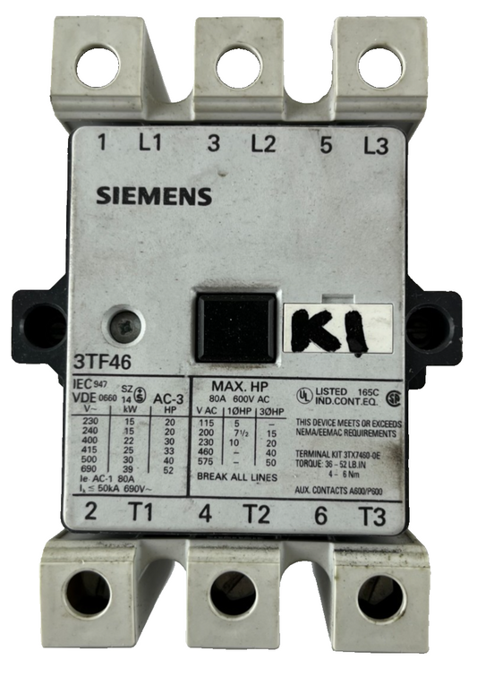 Siemens 3TF46 22-0AP0 World Series Power Contactor 3-Pole 45A 600V 110/120V Coil