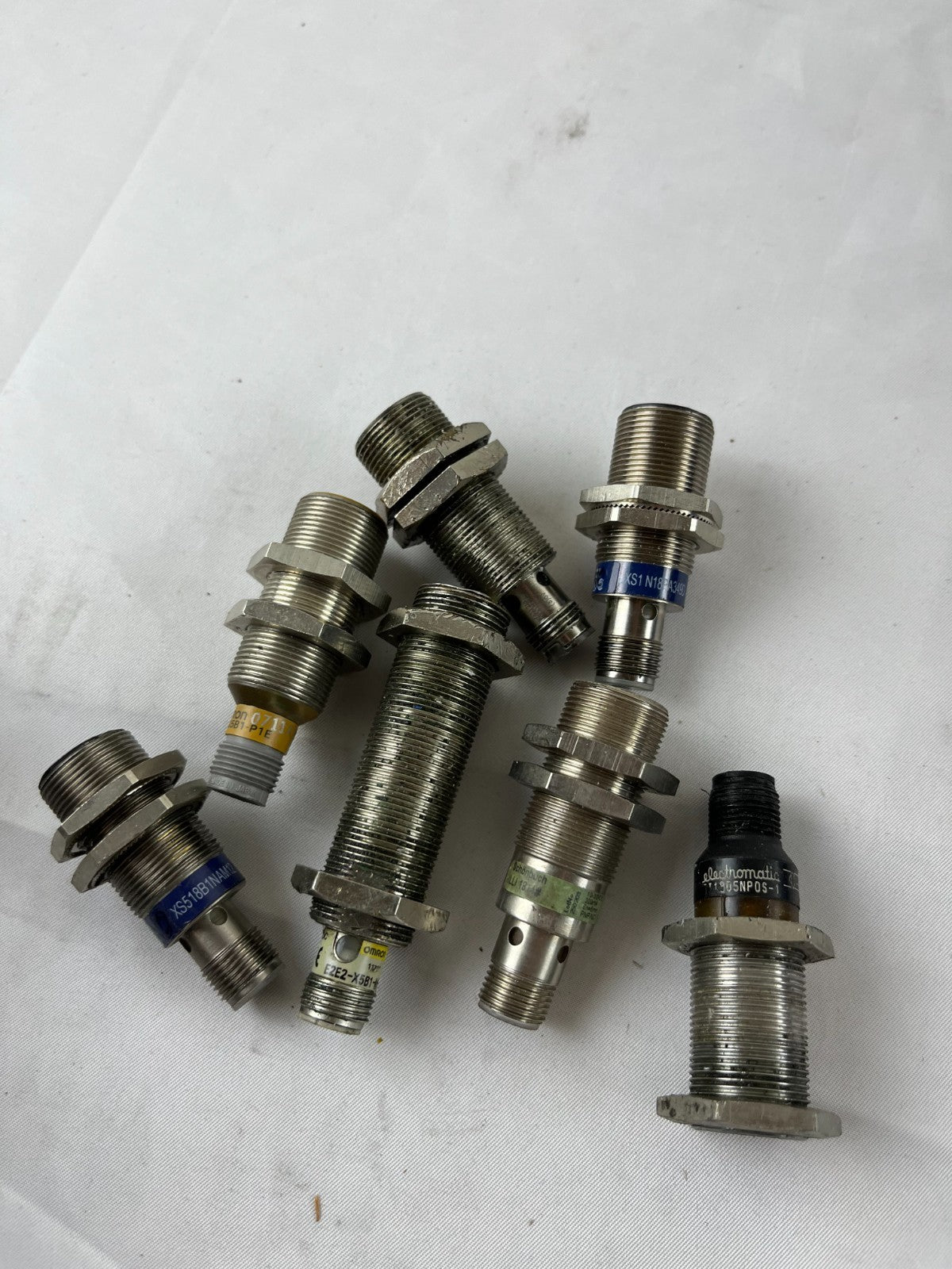 Lot of 7x Inductive Proximity Sensors M18 Mixed Brands Omron Telemecanique
