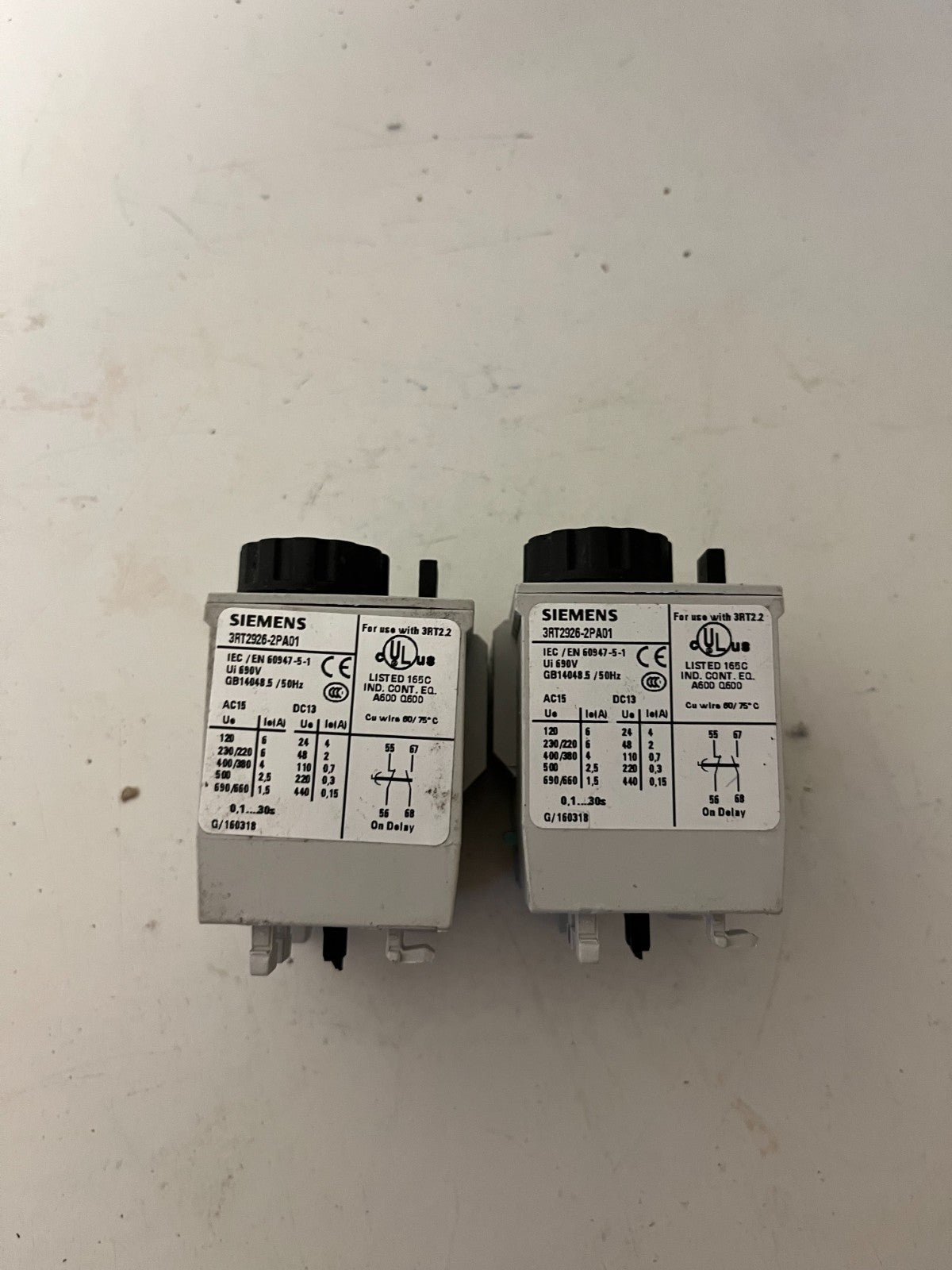 Lot 2x Siemens 3RT2926-2PA01 On-Delay Timer Module 0.1–30s SIRIUS Used Spares