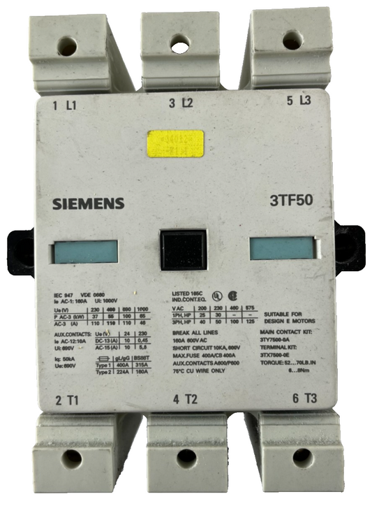 Siemens 3TF50 World Series Power Contactor 3-Pole 110A 600V With Coil Used
