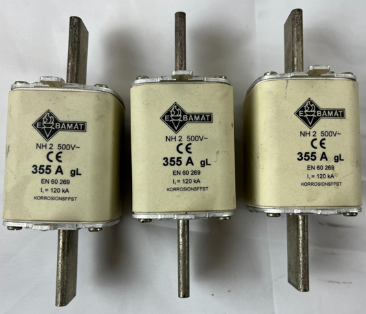 Damat NH2 355A 500V GL GG Fuses Lot Of 3 Used EBamat Spare Units