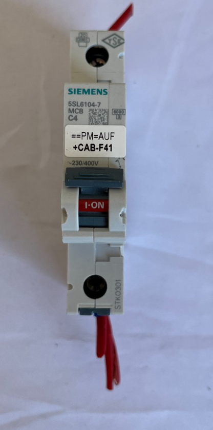 Siemens 5SL6104-7 MCB C4 1-Pole 4A 230/400V Used Spare Unit Relay