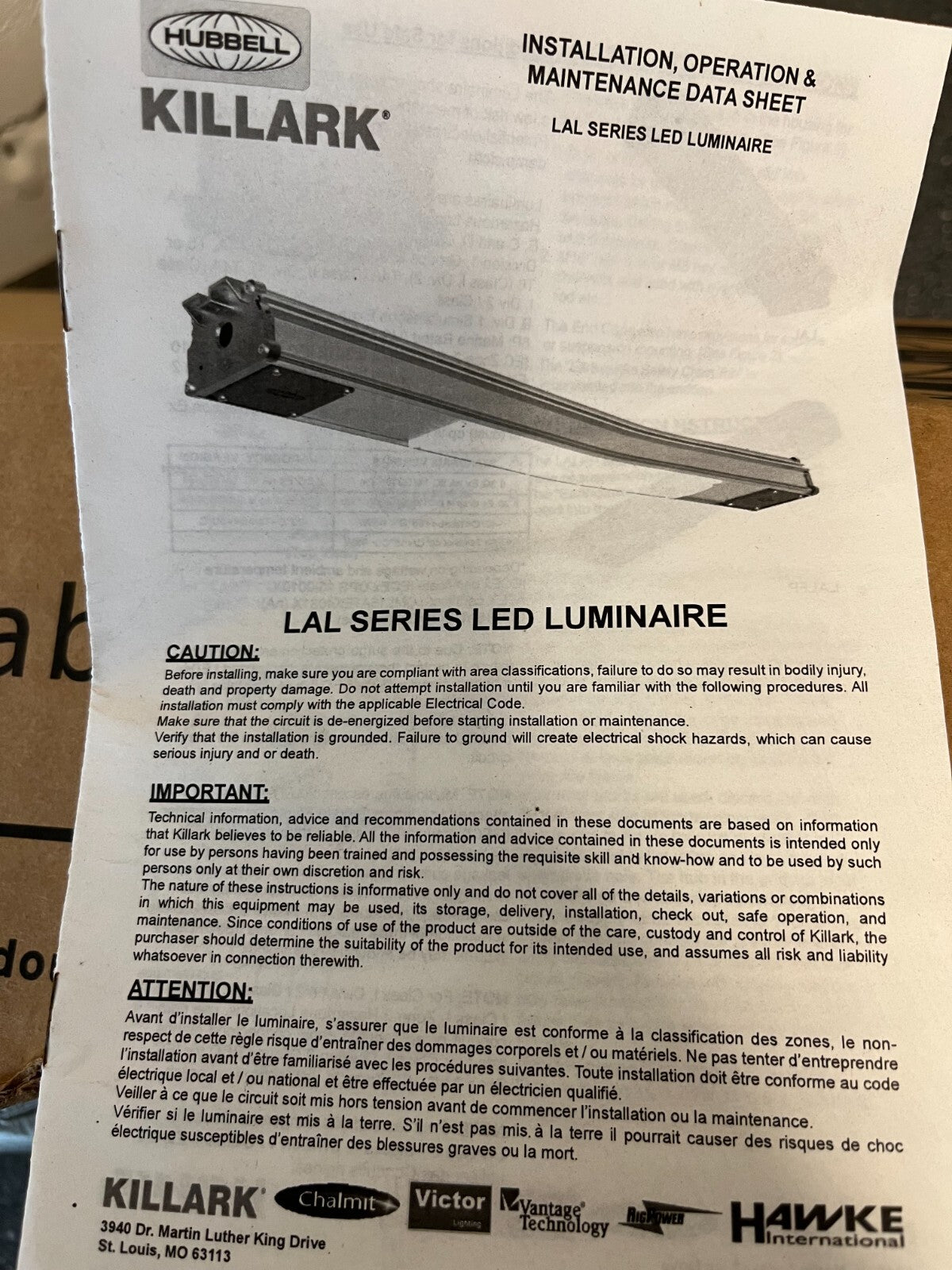 Killark LALFP630L3D 45W LED Hazardous Location Luminaire, 120-277V, IP66 NEW