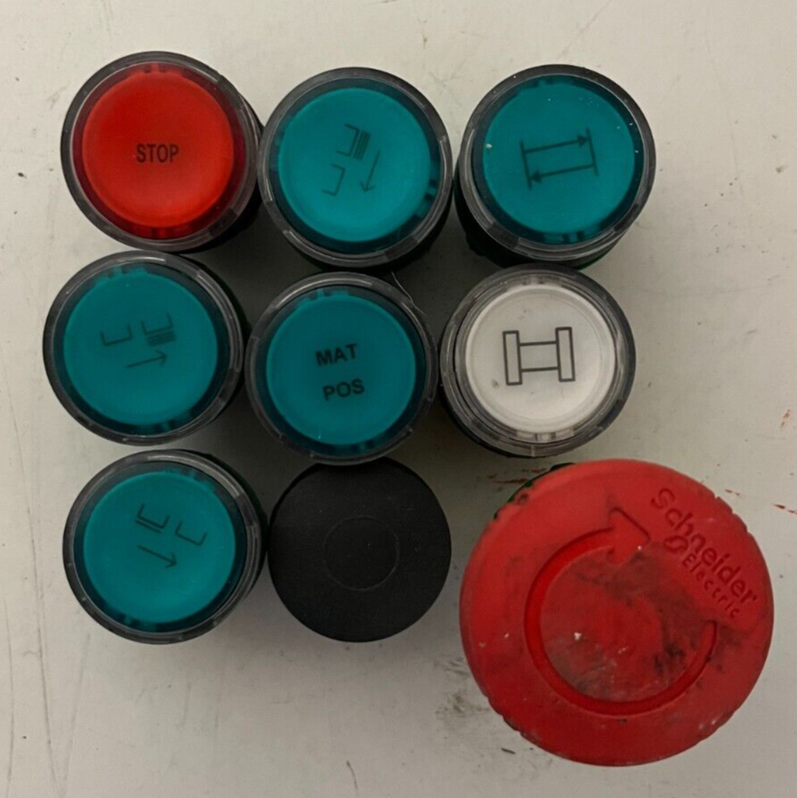 Lot of 9 Industrial Push Buttons & Emergency Stop - Schneider Electric & Others