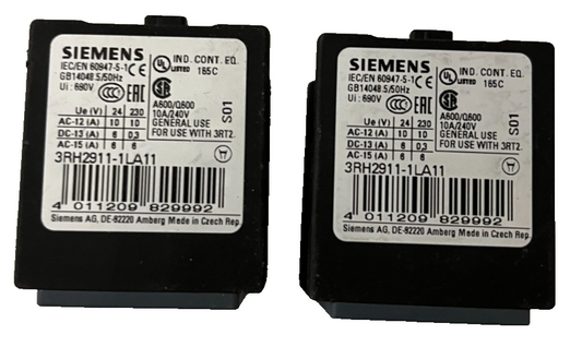 Lot 2 Siemens 3RH2911-1LA11 Auxiliary Contact Block 2NO 2NC for 3RT2 Used Spares
