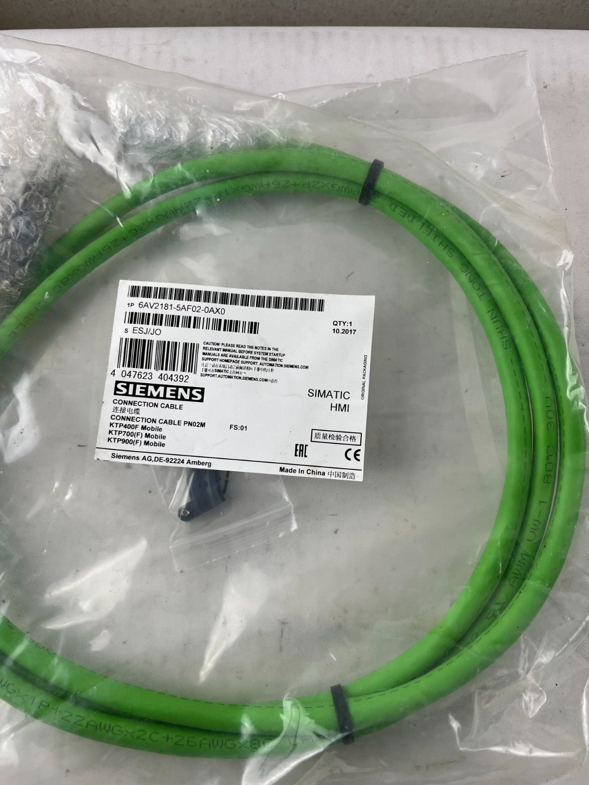 Siemens 6AV2181-5AF02-0AX0 Connection Cable PN02M for KTP Mobile PN New