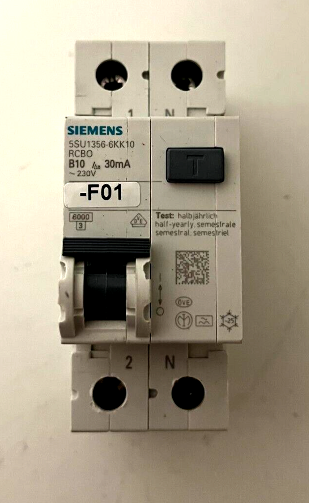 Siemens RCBO 5SU1356-6KK10 B10 30mA Residual Current Circuit Breaker - Used