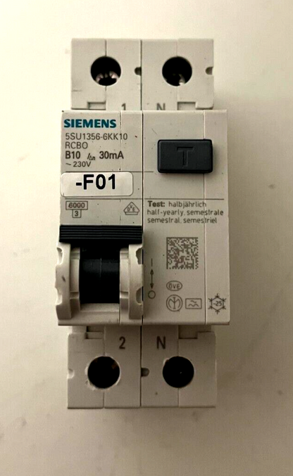 Siemens RCBO 5SU1356-6KK10 B10 30mA Residual Current Circuit Breaker - Used