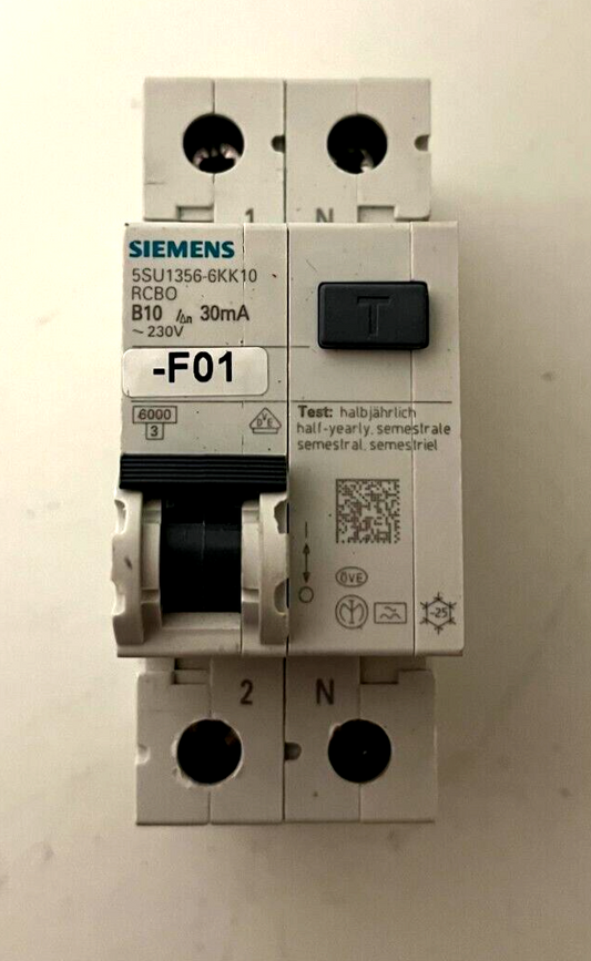 Siemens RCBO 5SU1356-6KK10 B10 30mA Residual Current Circuit Breaker - Used