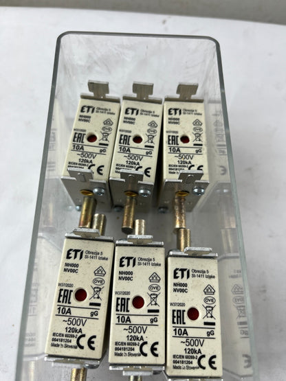 Lot 6x ETI NH000 NV000C Fuse Links 10A 500V gG 120kA 004181204 New Slovenia