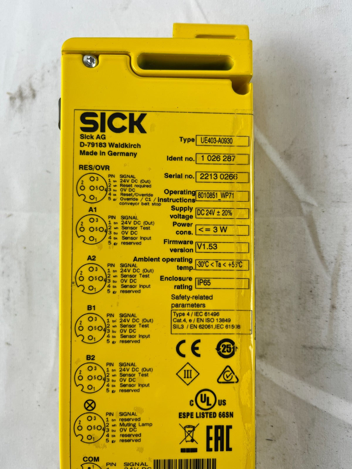 SICK UE403-A0930 Muting Safety Module Controller Type 4 SIL3 IP65 Germany NEW