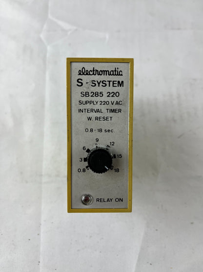 Electromatic SB285 220 Interval Timer 220VAC 0.8-18s Reset 3-Core E-Sensors