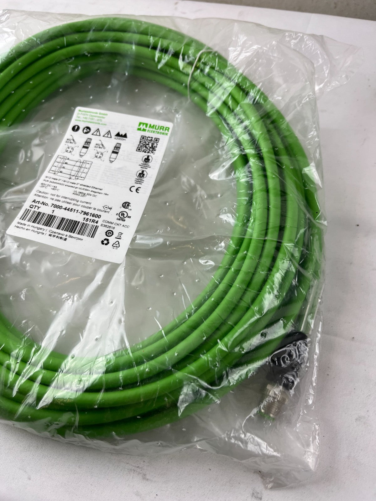 Murr 7000-44511-7961600 M12 Ethernet Cable 16m Shielded Dragchain UL CSA NEW