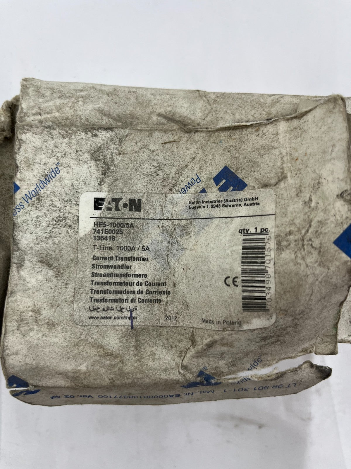 Eaton HFS-1000/5A Current Transformer, 1000A/5A, New Open Box, 741E0025