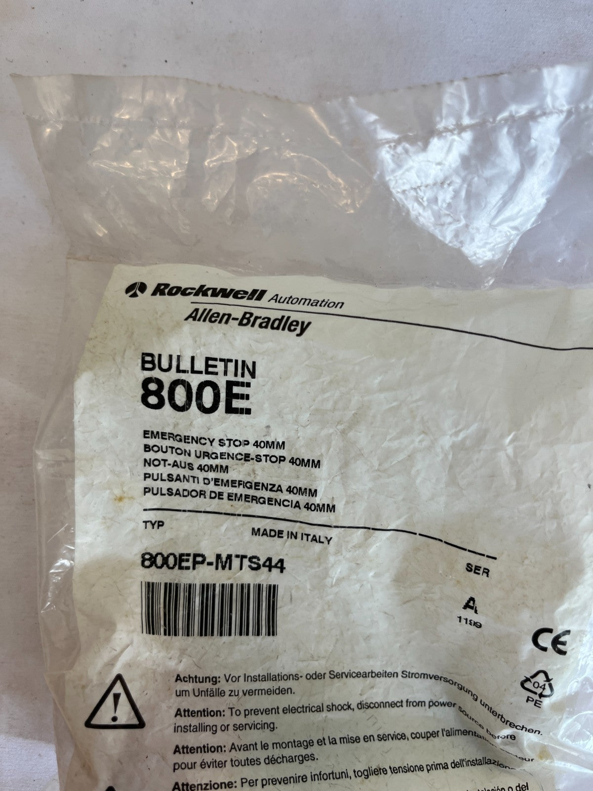 Allen-Bradley 800EP-MTS44 Bulletin 800E 40mm Emergency Stop New Spare Unit