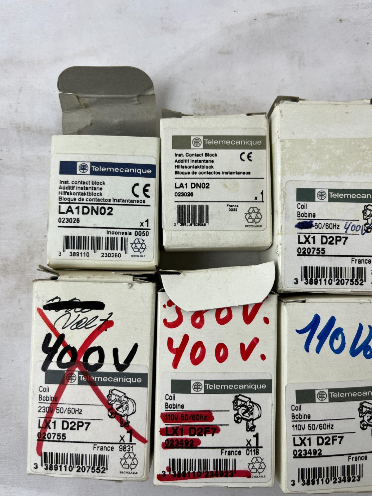 Telemecanique Contactors Coils Auxiliary Contacts Lot LA1DN02 LX1D2F7 NOS