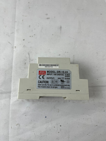 Mean Well DR-15-24 DIN Rail Power Supply 100–240VAC 24VDC 0.63A Used Spare Part