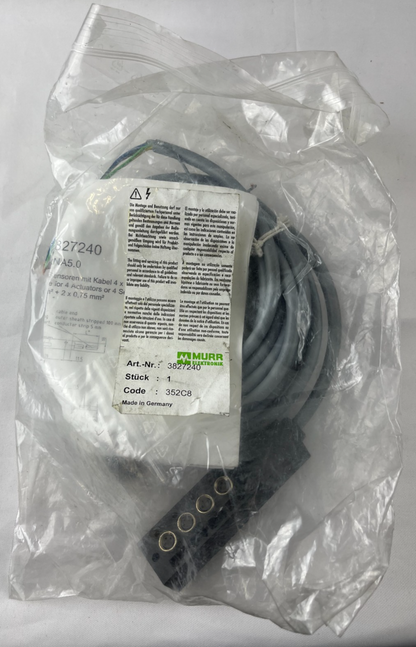 Murr Elektronik 3827240 Passive Distribution Box 4xM8 3-Pole 5m Cable MVH4S-RNA5
