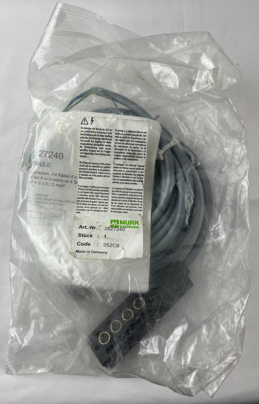 Murr Elektronik 3827240 Passive Distribution Box 4xM8 3-Pole 5m Cable MVH4S-RNA5