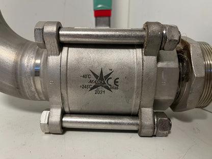 Stainless Steel Ball Valve DN50 PN63 MARS 90° Elbow Used PN 63 -40°C to +245°C
