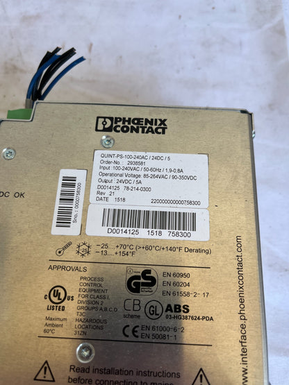 Phoenix Contact QUINT-PS-100-240AC/24DC/5 Power Supply 24V 5A Used Working Fine