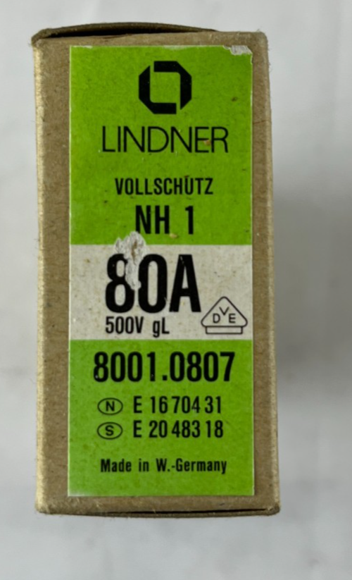 Lindner Vollschutz NH1 8001.0807 Fuse 80A 500V gL/gG Corrosion Resistant Germany
