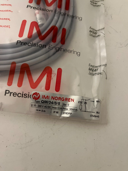 IMI Norgren QM/34/S/5 Reed Switch Sensor 5m 10-240V AC/DC IP66 New Sealed