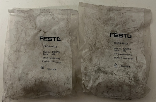 Festo CRQS-16-12 130655 Push-In Connector Pneumatic Fitting New Lot of 2 Pcs