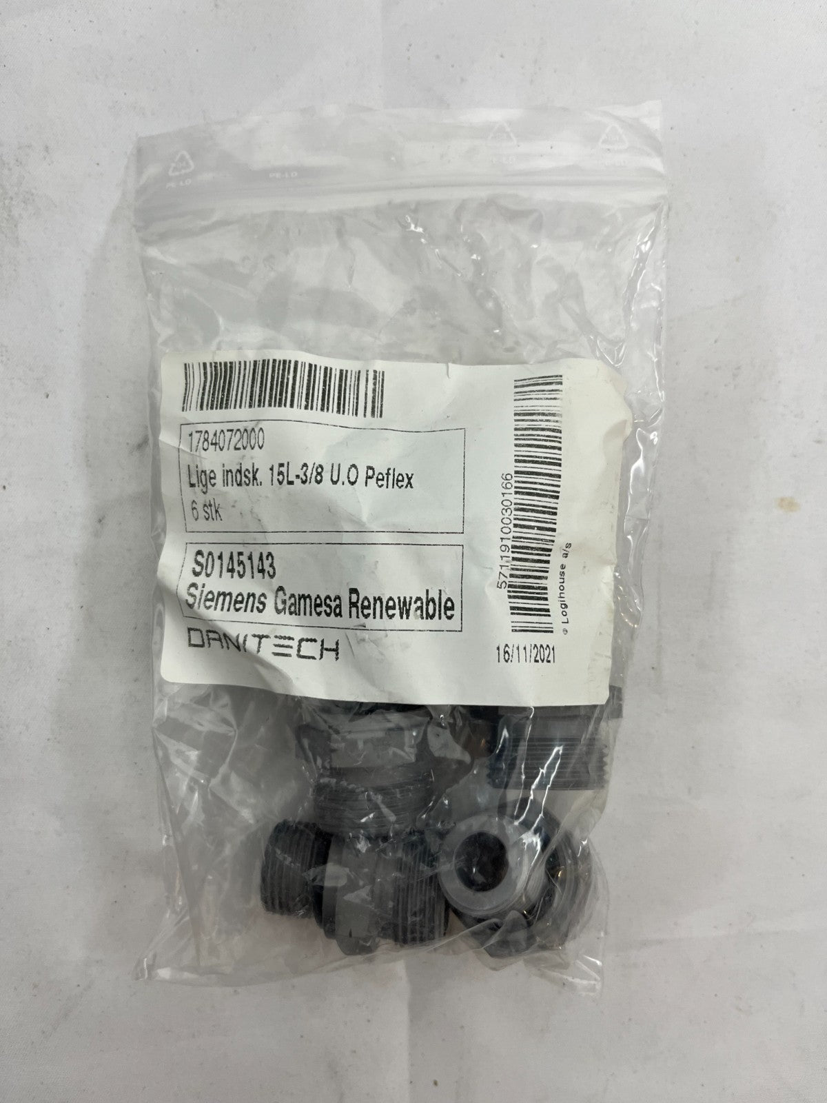 6x Peflex Fittings 15L-3/8 U.O Siemens Gamesa Renewable OEM New Bag Wind Turbine