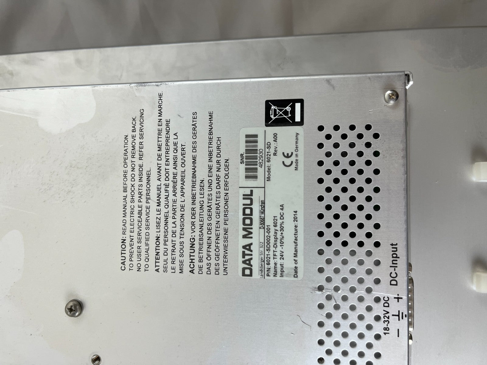 DATA MODUL 17" TFT-Display 6021-SD 24V DC Industrial HMI Monitor Panel Used