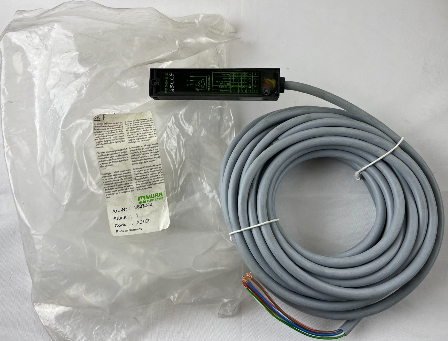 Murr Elektronik 382743 M8 3-Pin Sensor Connector Cable Code 351C9 Made Germany
