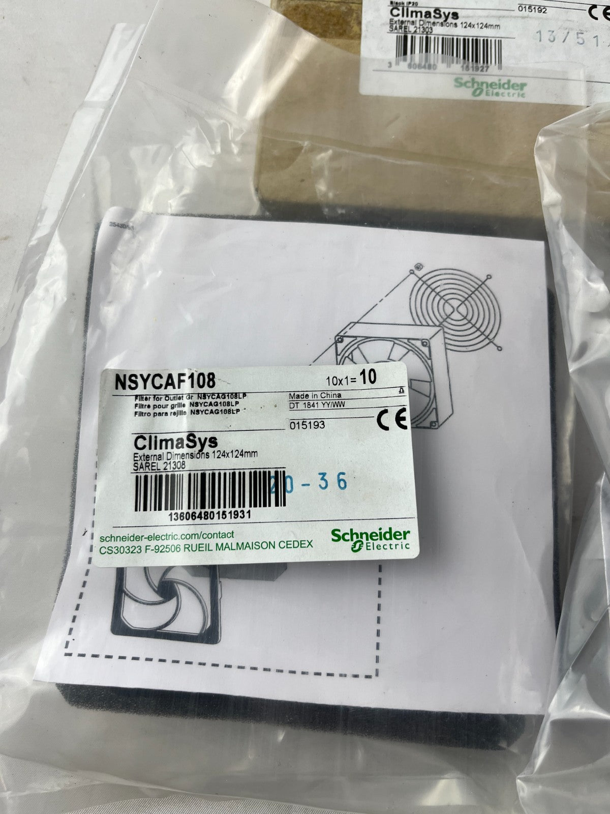 Schneider Electric NSYCAF108 ClimaSys Filters for 108mm Fan IP20 New Incomplete