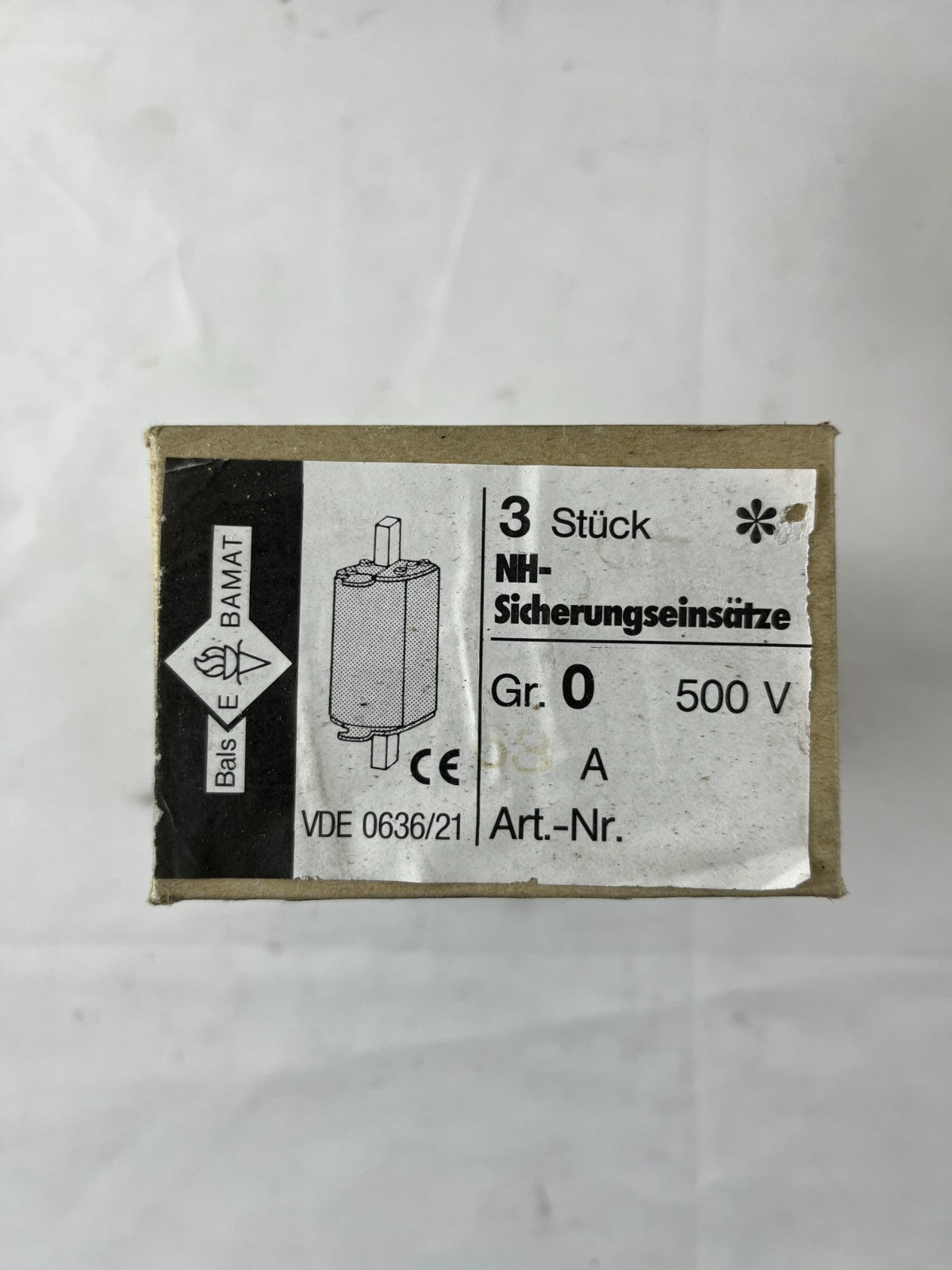 3x Bals E‑BAMAT NH0 Fuse Inserts 63A 500V gL IEC 269 VDE 0636/21 NOS NEW