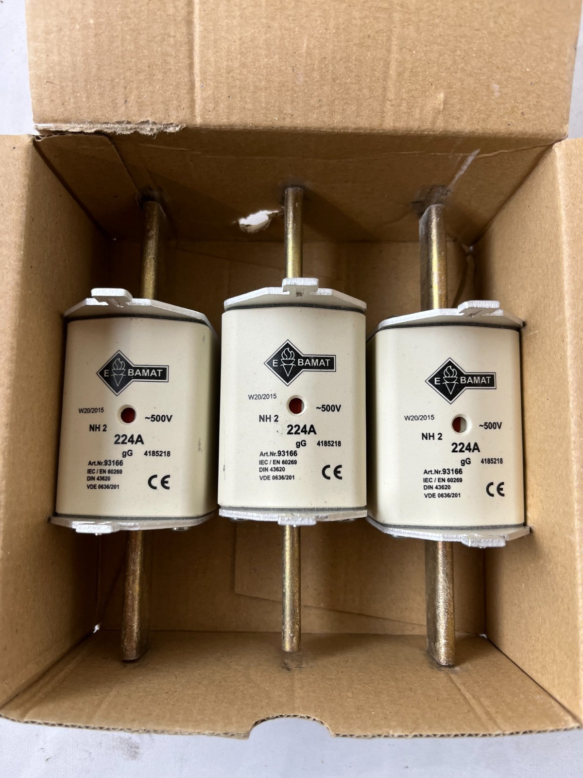 NH2 Fuse 224A 500V gG Bals Bamat 93166 3pcs New In Box Spares