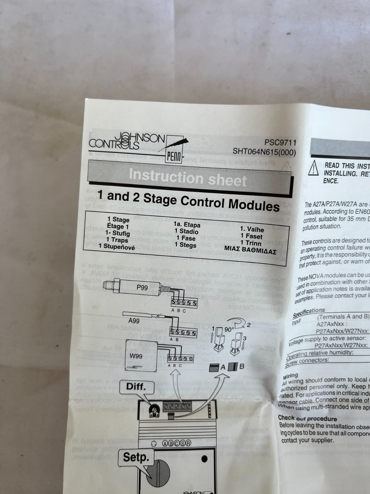 Johnson Controls A27A1N11 1 Stage Control Module 24V AC/DC New Spare Unit