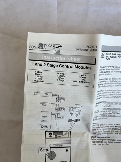 Johnson Controls A27A1N11 1 Stage Control Module 24V AC/DC New Spare Unit