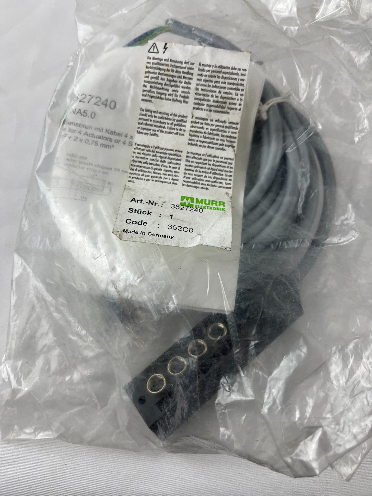 Murr Elektronik 3827240 Passive Distribution Box 4xM8 3-Pole 5m Cable MVH4S-RNA5