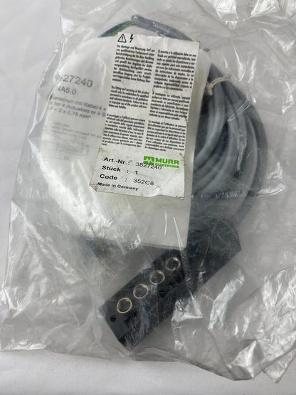 Murr Elektronik 3827240 Passive Distribution Box 4xM8 3-Pole 5m Cable MVH4S-RNA5