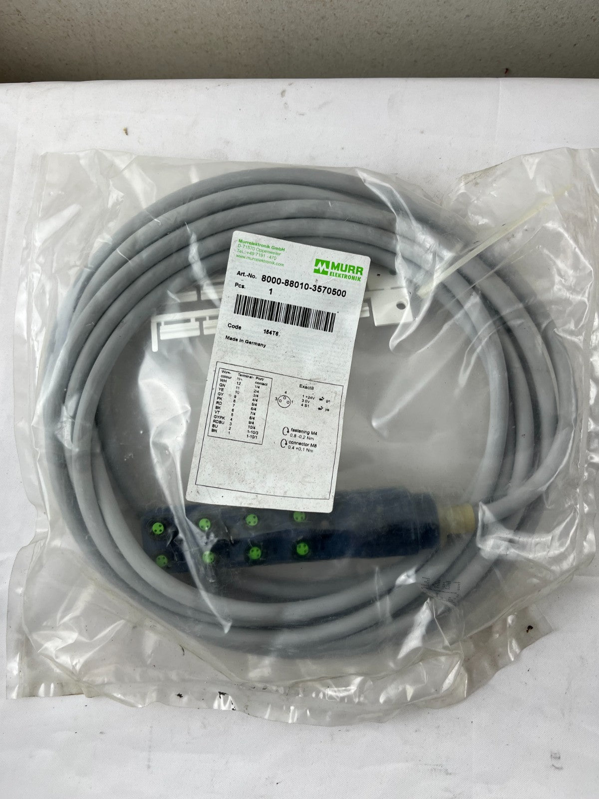 Murr Elektronik exact8 8000-88010-3570500 8-Port M8 Distribution 5m Cable NEW