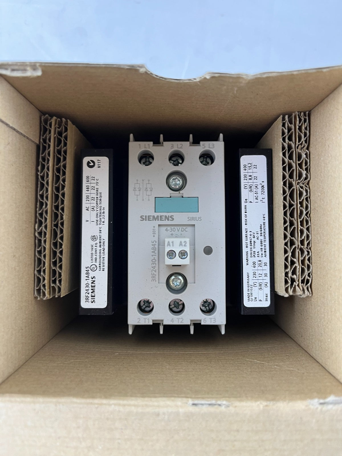 Siemens 3RF2430‑1AB45 Sirius 3‑Phase Solid State Contactor 30A 48–600Vac New