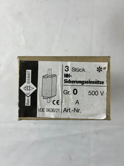3x Bals E‑BAMAT NH0 Fuse Inserts 63A 500V gL IEC 269 VDE 0636/21 NOS NEW