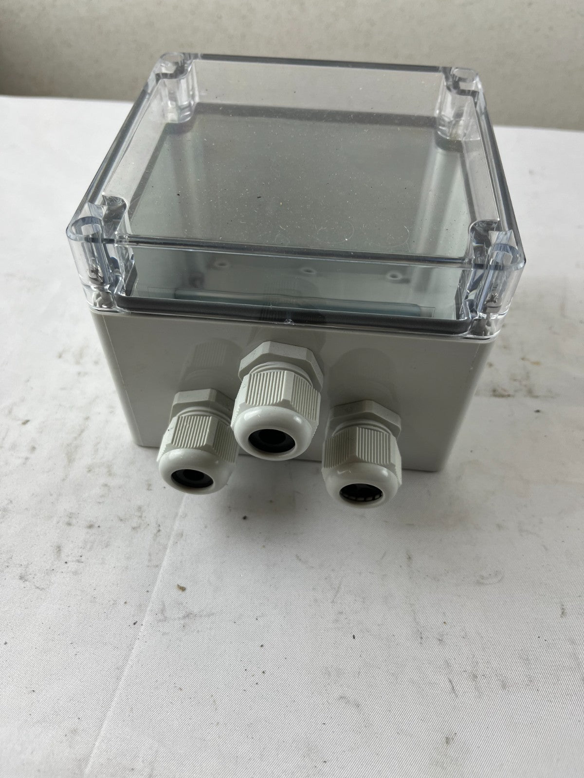 Industrial Junction Box 110x90mm Clear Lid 3x Cable Glands Used Spare Unit
