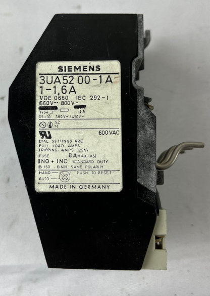 Siemens 3UA5200-1A 1–1.6 A Thermal Overload Relay Used Spare Part