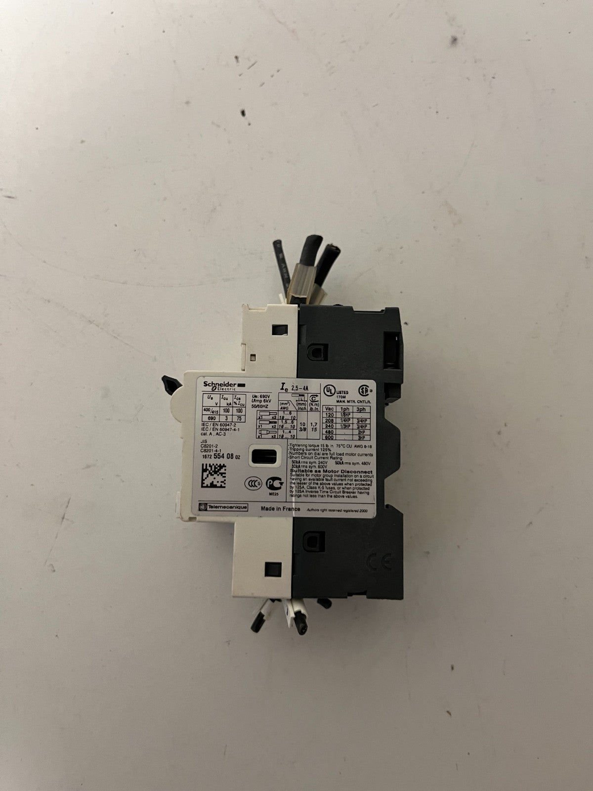 Schneider Telemecanique GV2-RT08 2.5–4A Motor Circuit Breaker, Used Spare Unit
