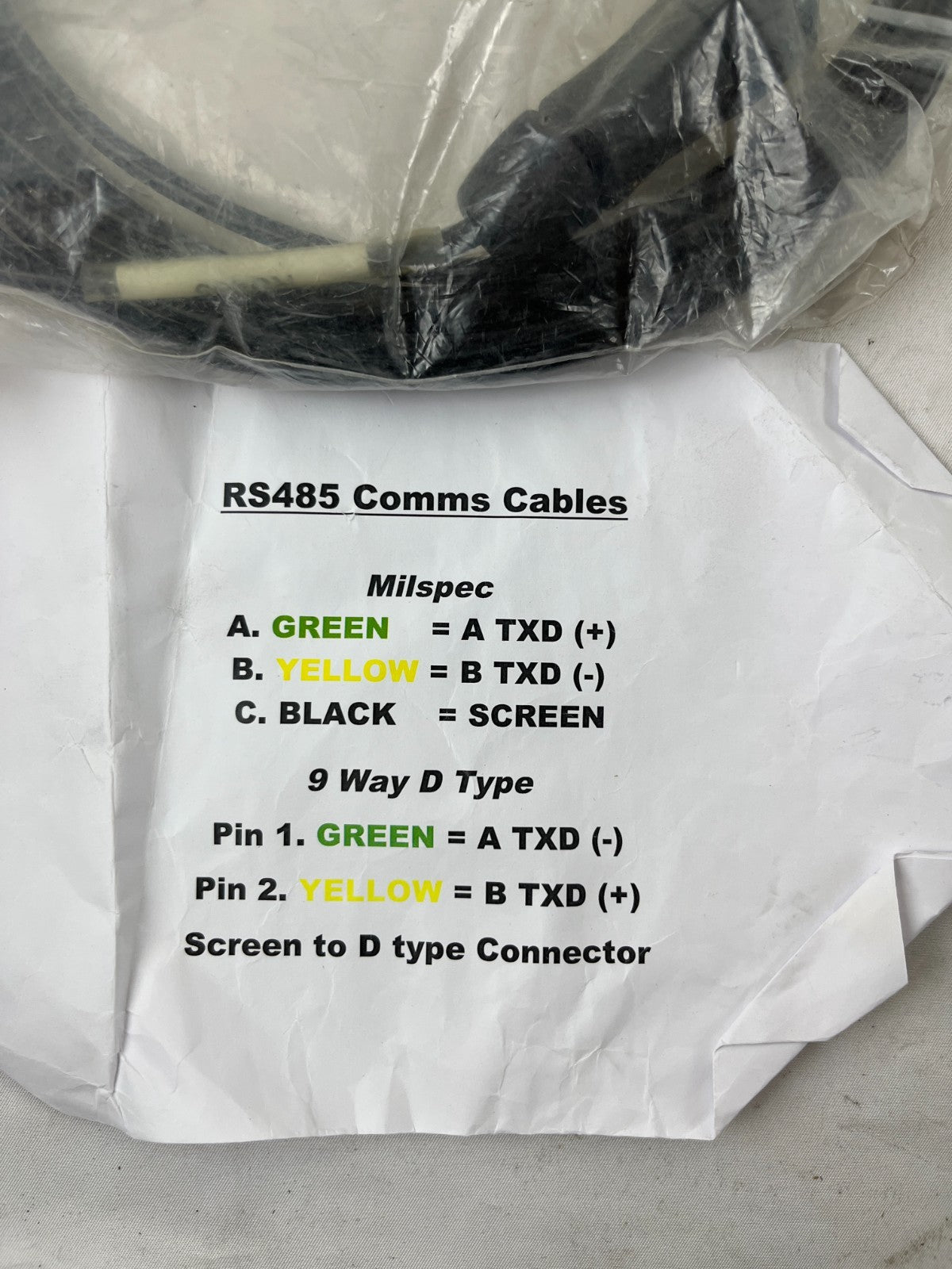 Rs485 Db9 9‑Way D‑Type Comms Cable Milspec New 1 Piece Spare Unit
