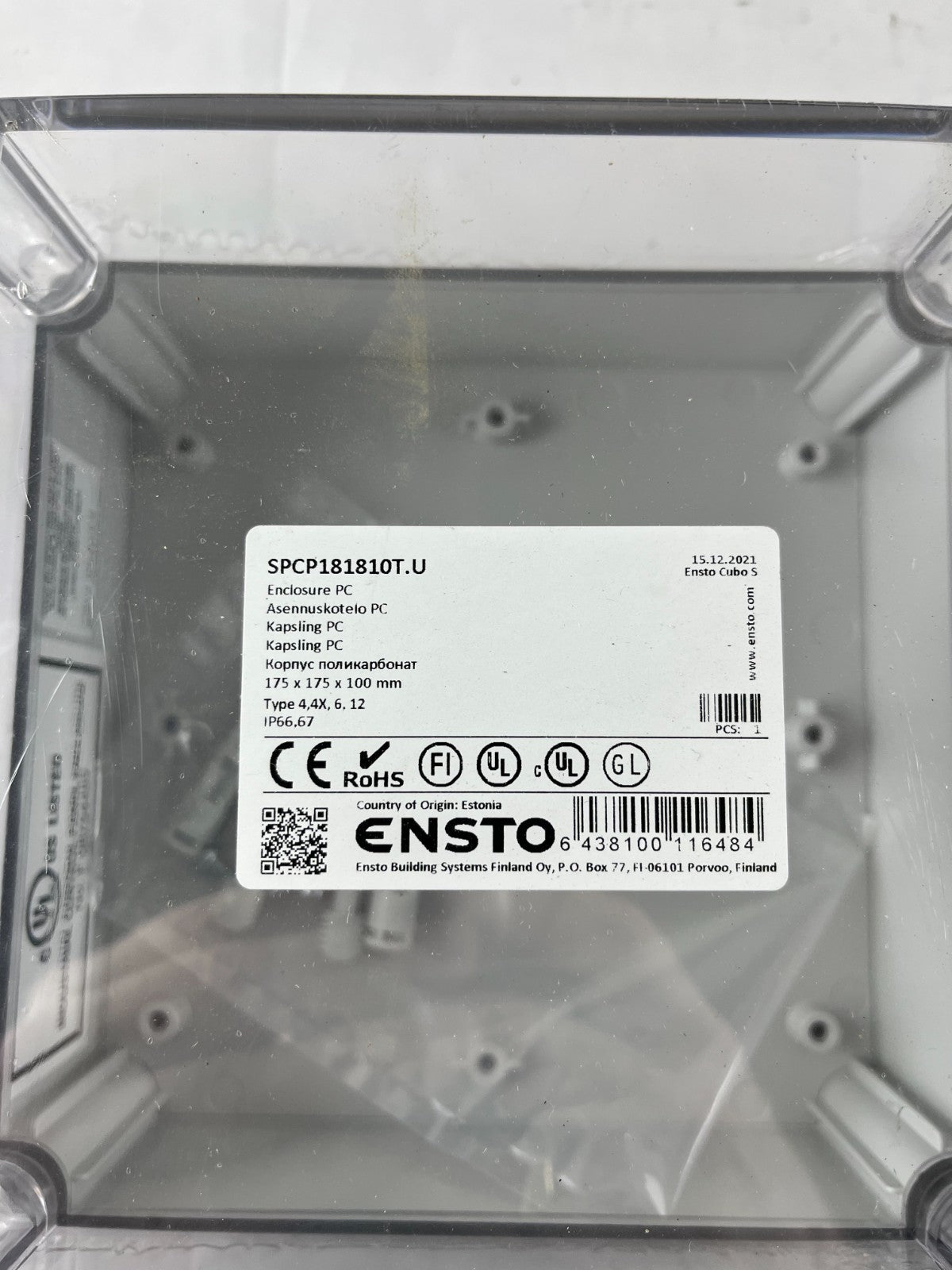 Ensto SPCP181810T.U PC Enclosure 175x175x100mm IP66 IP67 New Spare Part